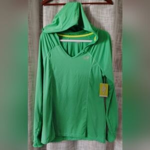 🏃Skechers V Neck Long Sleeve Athletic Hooded Pullover w/ Thumb Holes XL